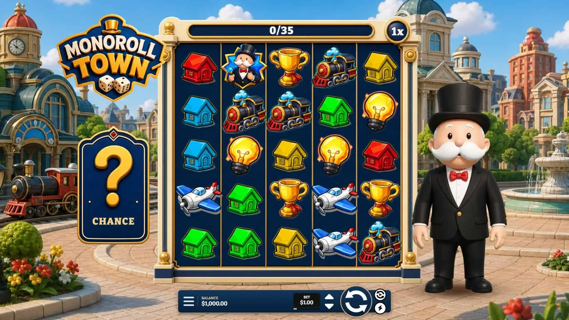 Monoroll Town slot gameplay reels