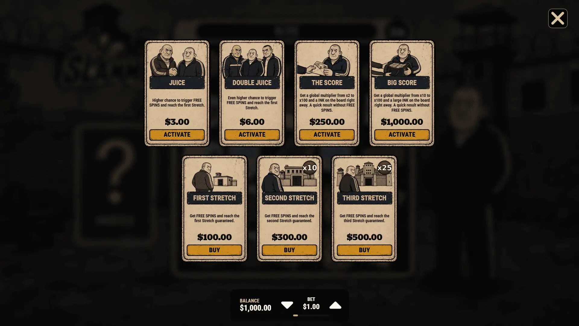 The Slammer bonus buy menu