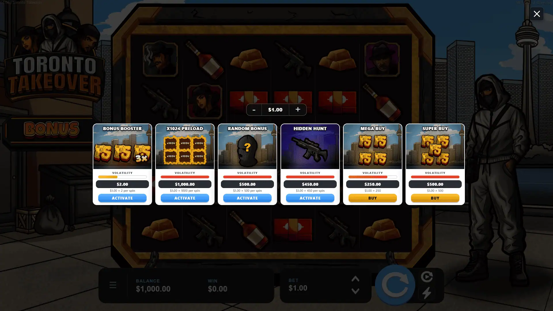 Toronto Takeover bonus buy menu