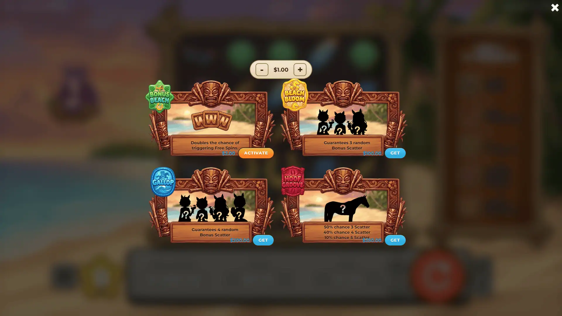 Goon Beach bonus buy menu