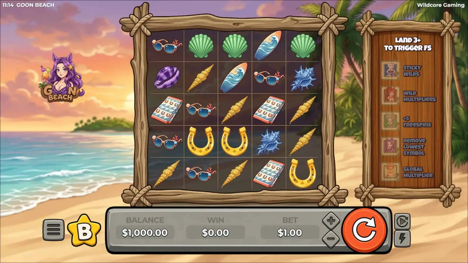 Goon Beach slot gameplay reels