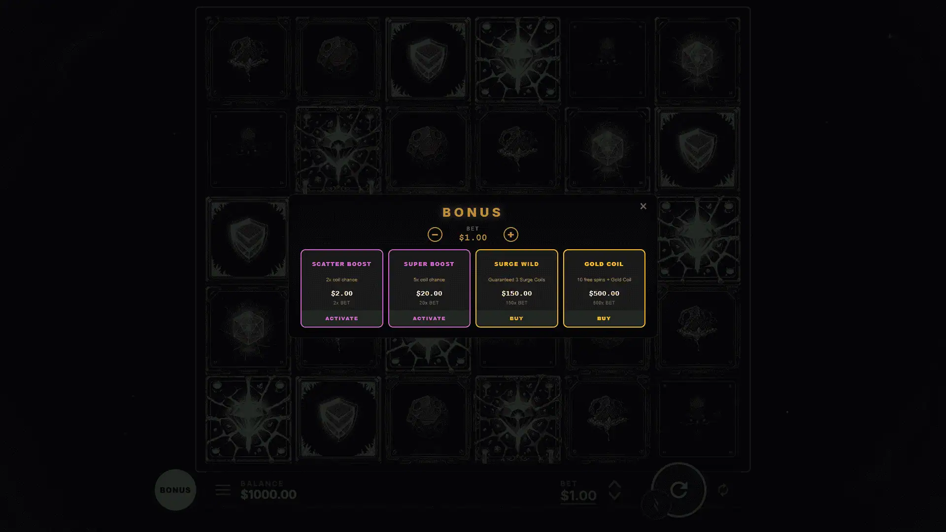 Ichor bonus buy menu