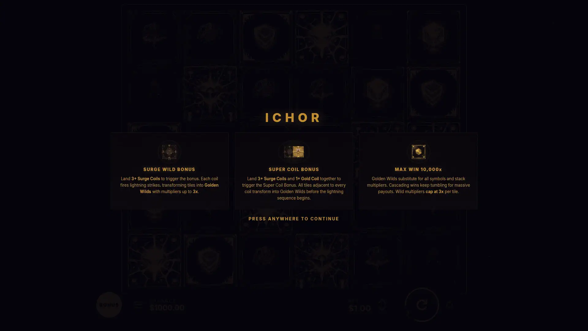 Ichor slot intro screen