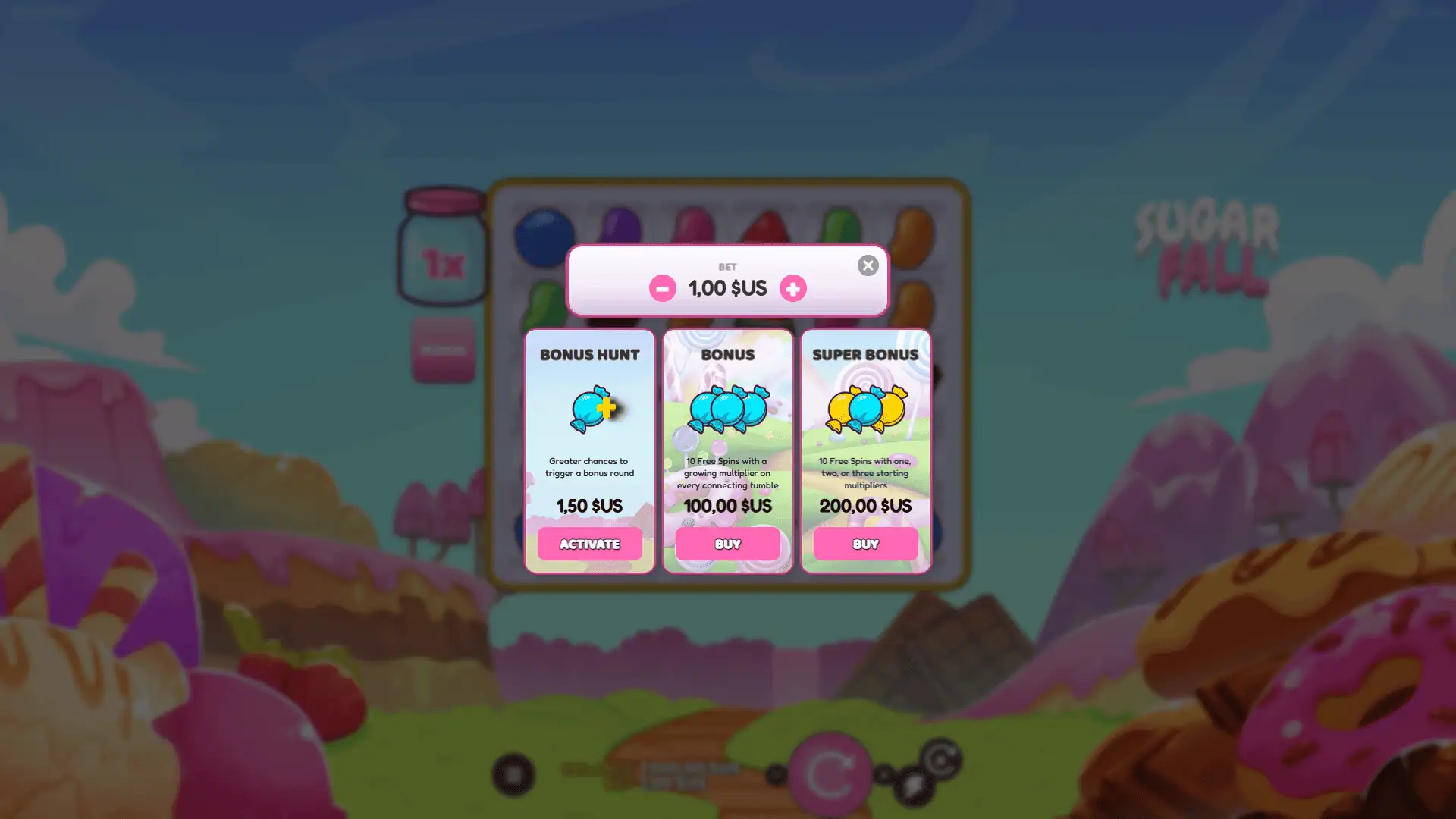 Sugar Fall bonus buy menu