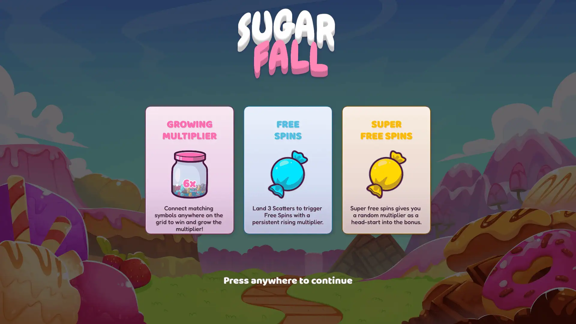 Sugar Fall slot intro screen