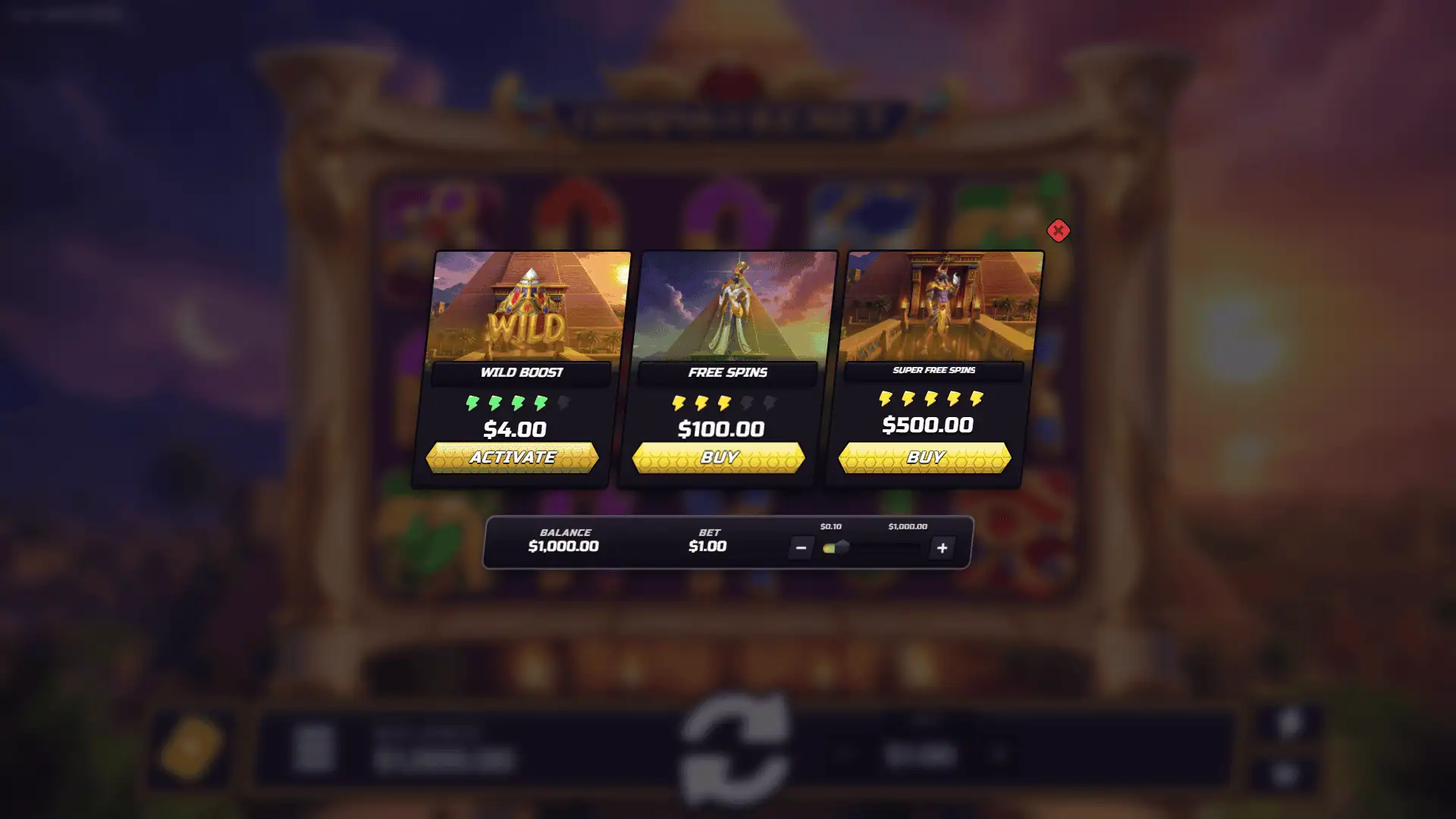 Crowns of Kemet bonus buy menu
