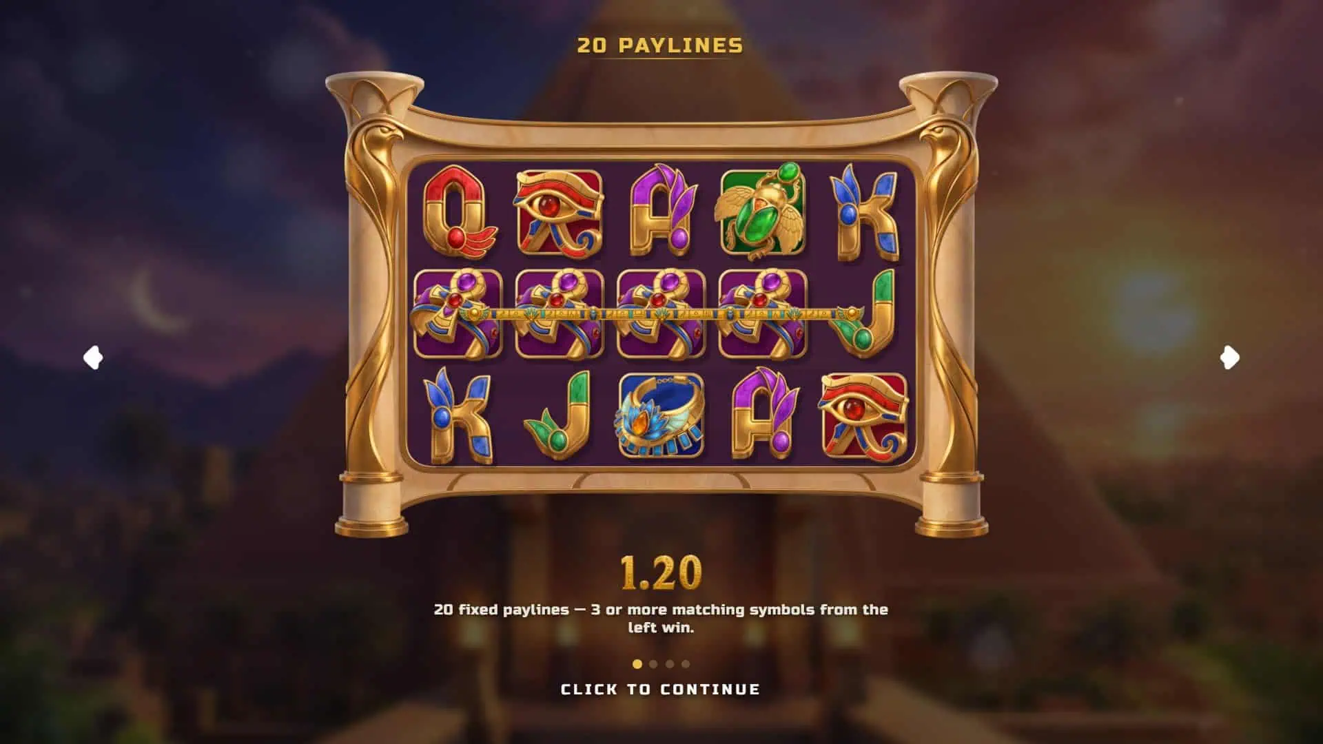 Crowns of Kemet slot intro screen
