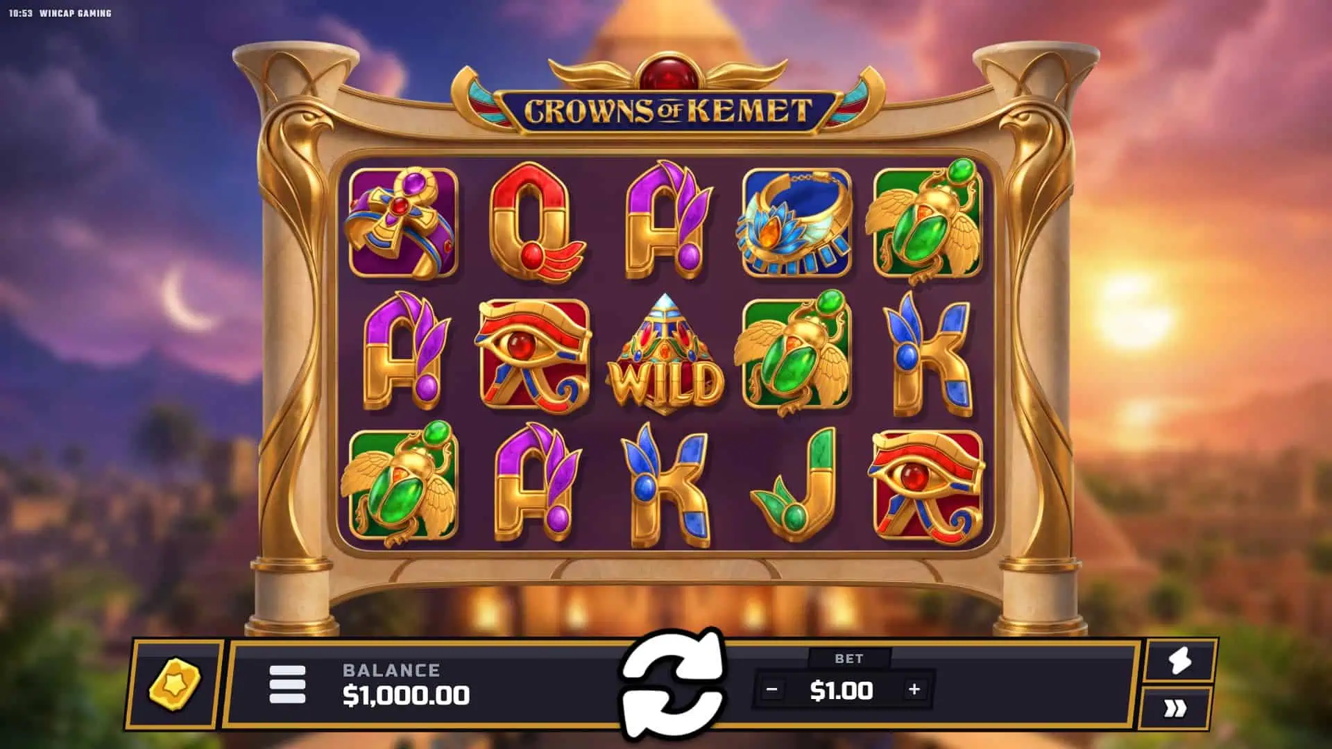 Crowns of Kemet slot gameplay reels