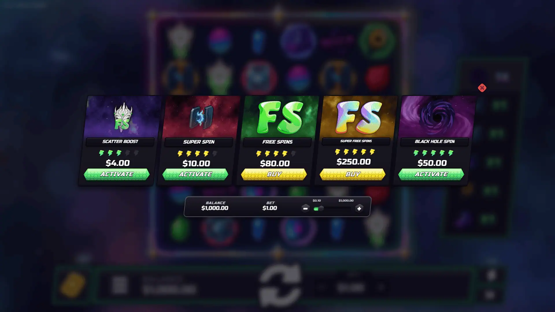 Void Rush bonus buy menu