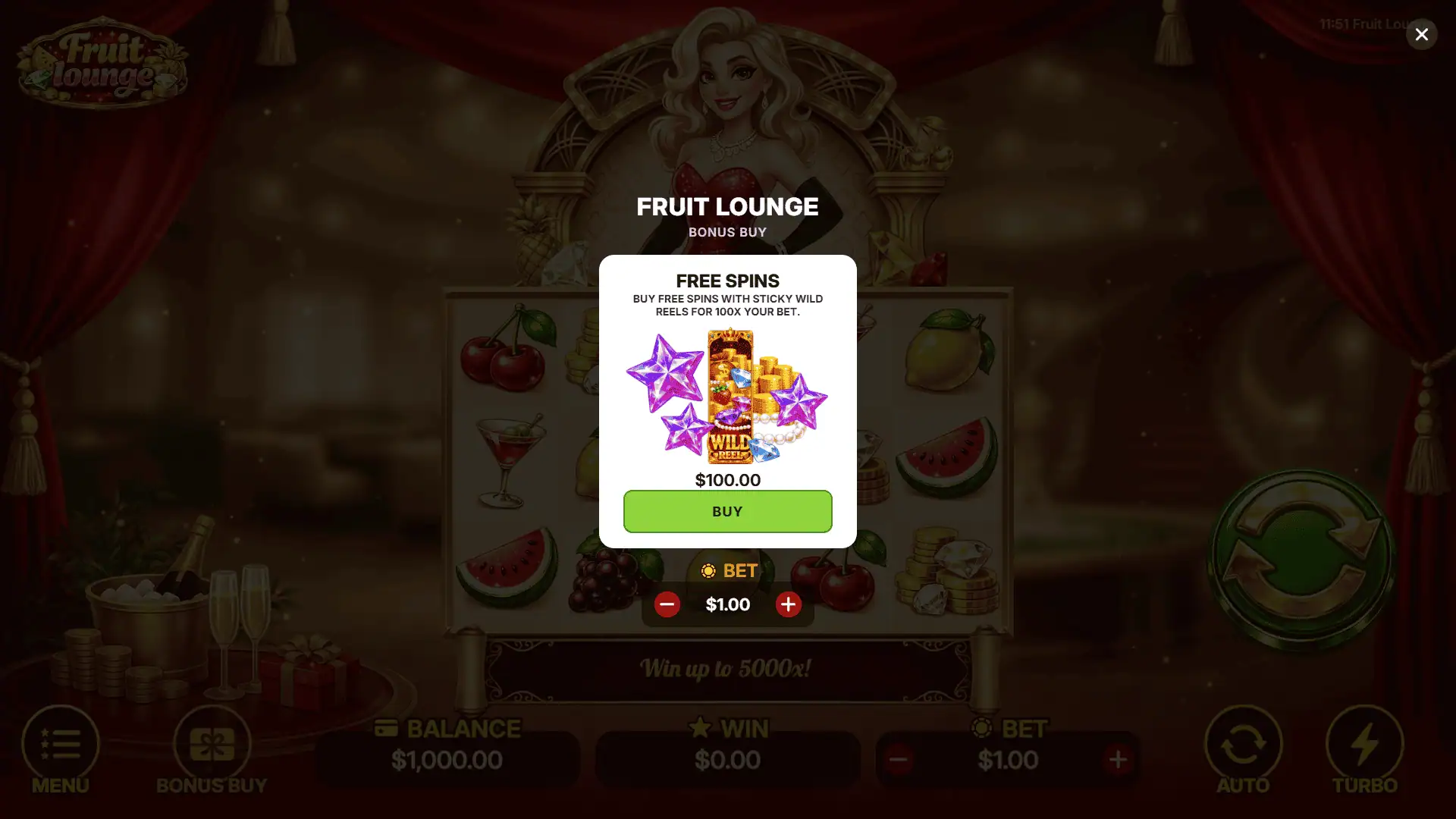 Fruit Lounge bonus buy menu
