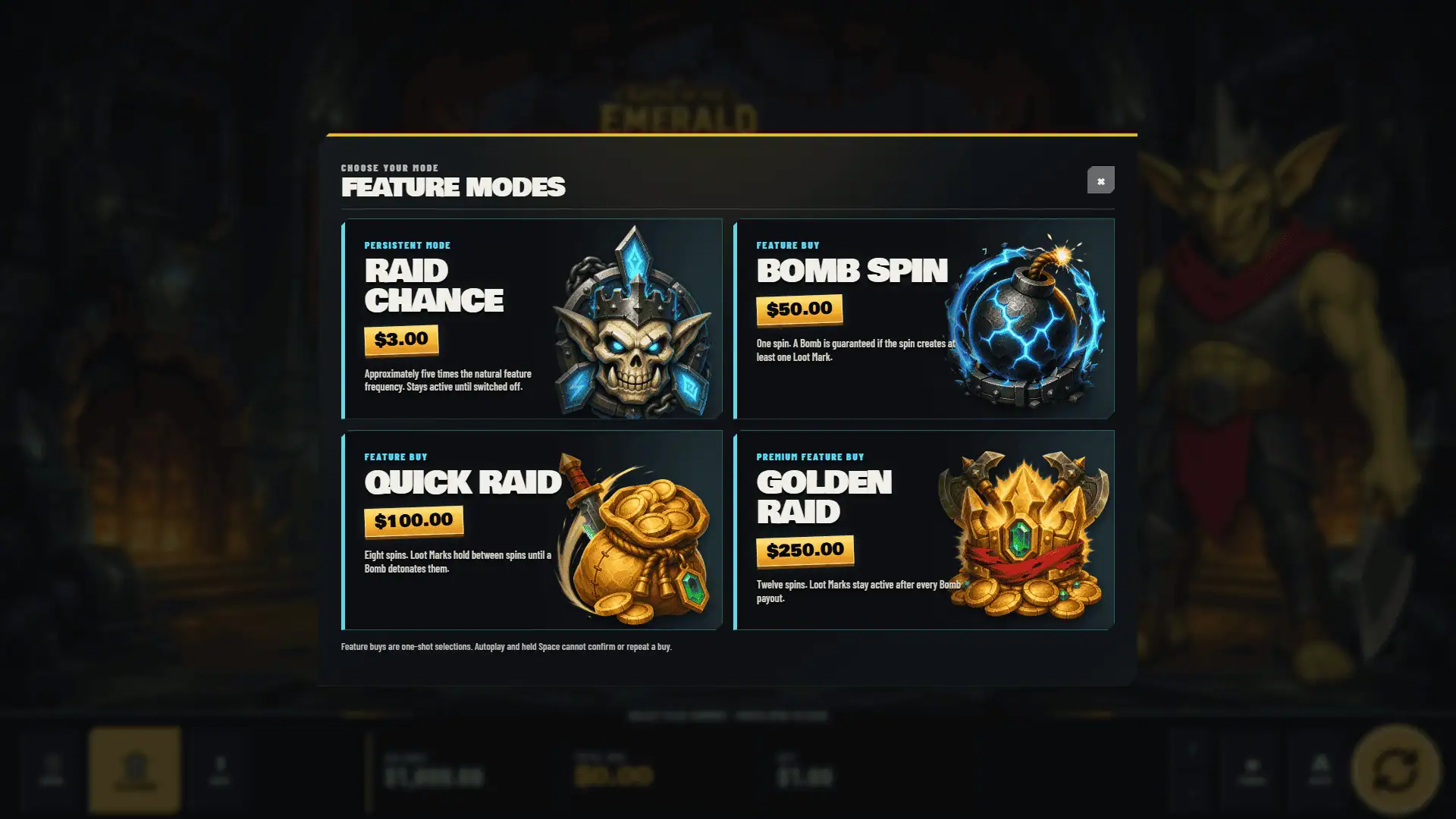 Gates of the Emerald Vault bonus buy menu