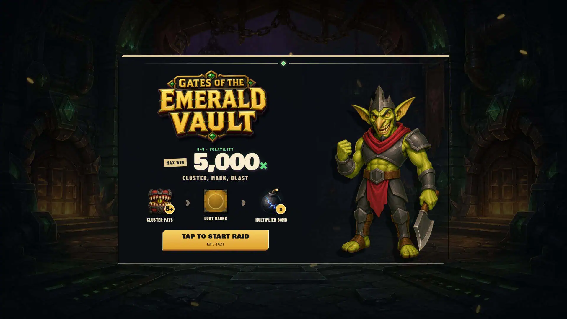 Gates of the Emerald Vault slot intro screen
