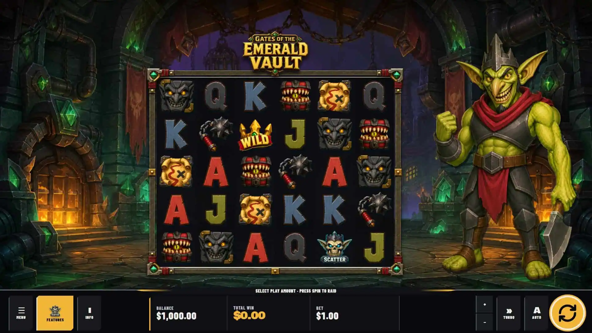 Gates of the Emerald Vault slot gameplay reels