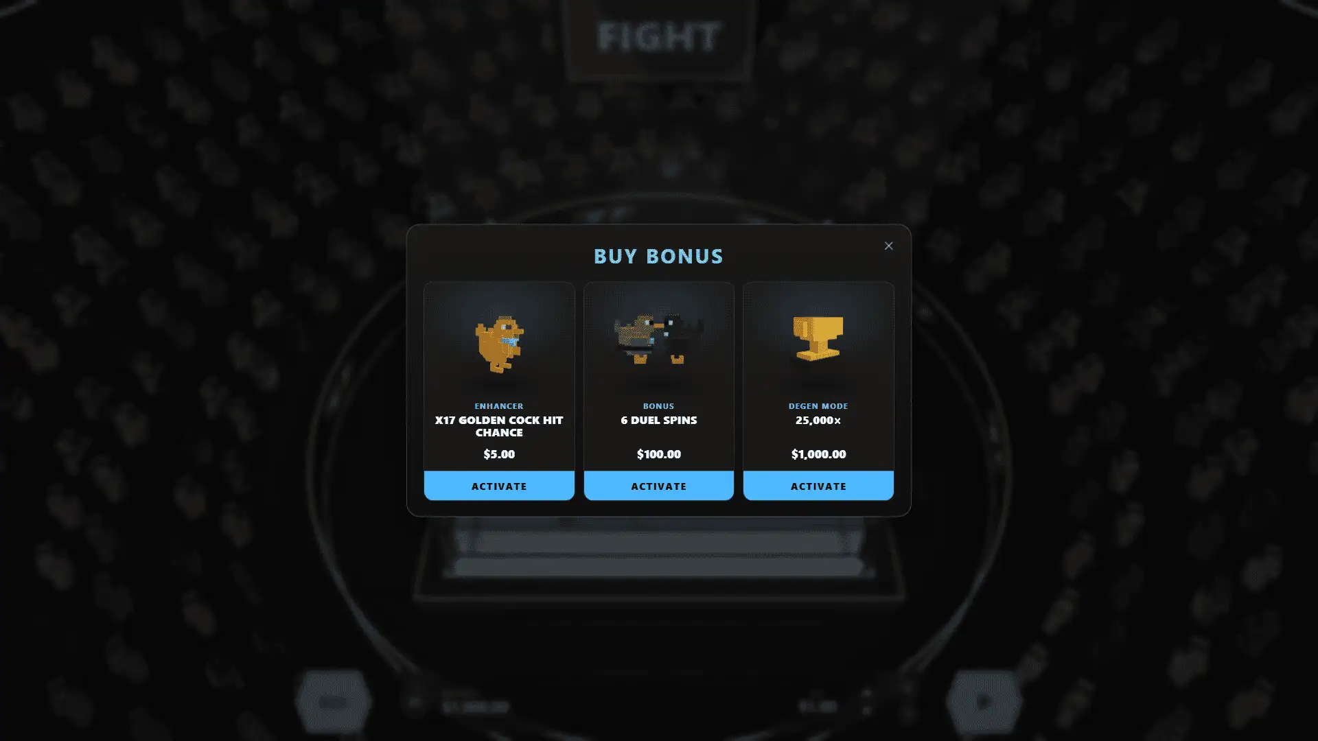 Cock Fighting bonus buy menu
