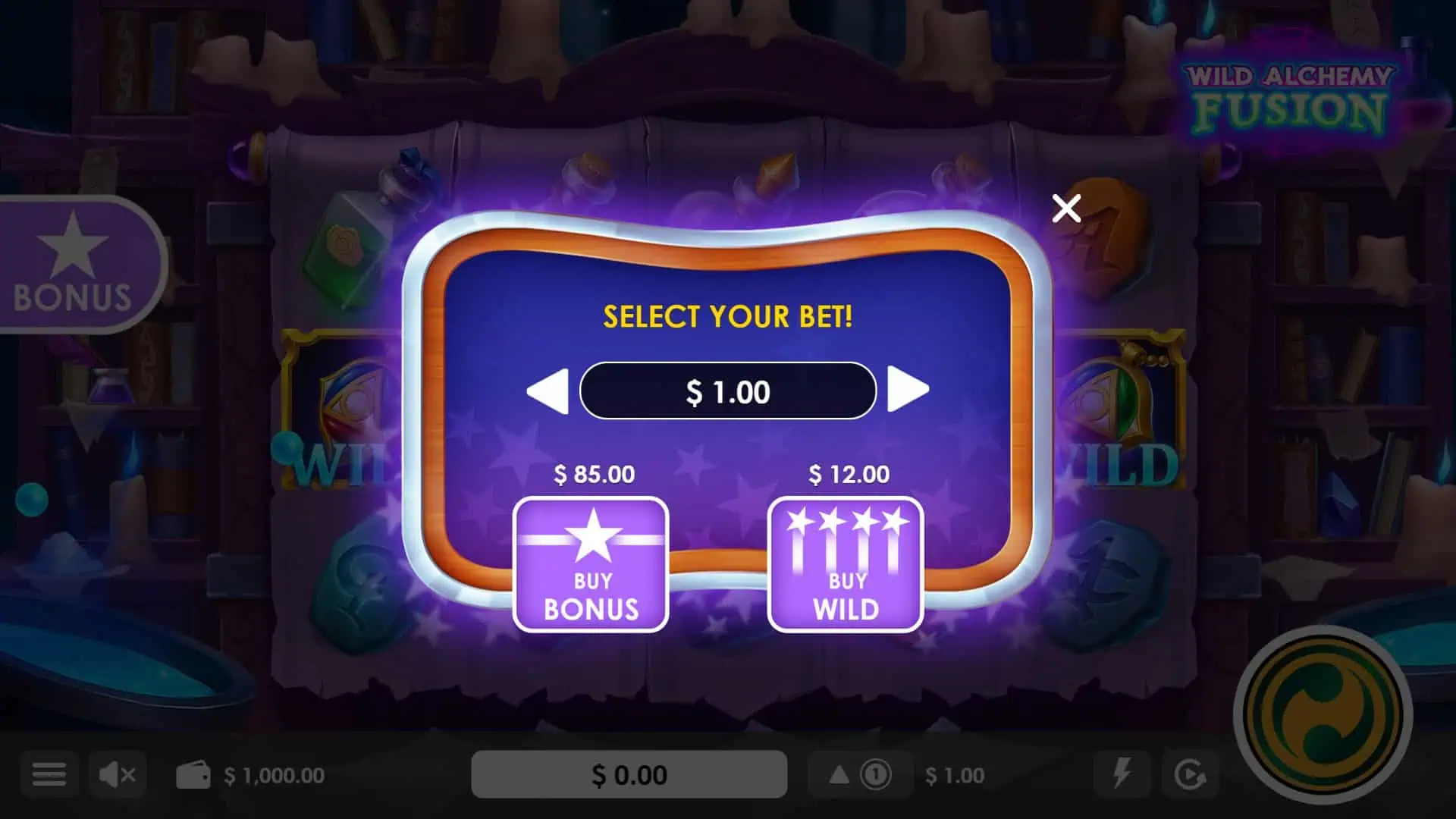 Wild Alchemy: Fusion bonus buy menu