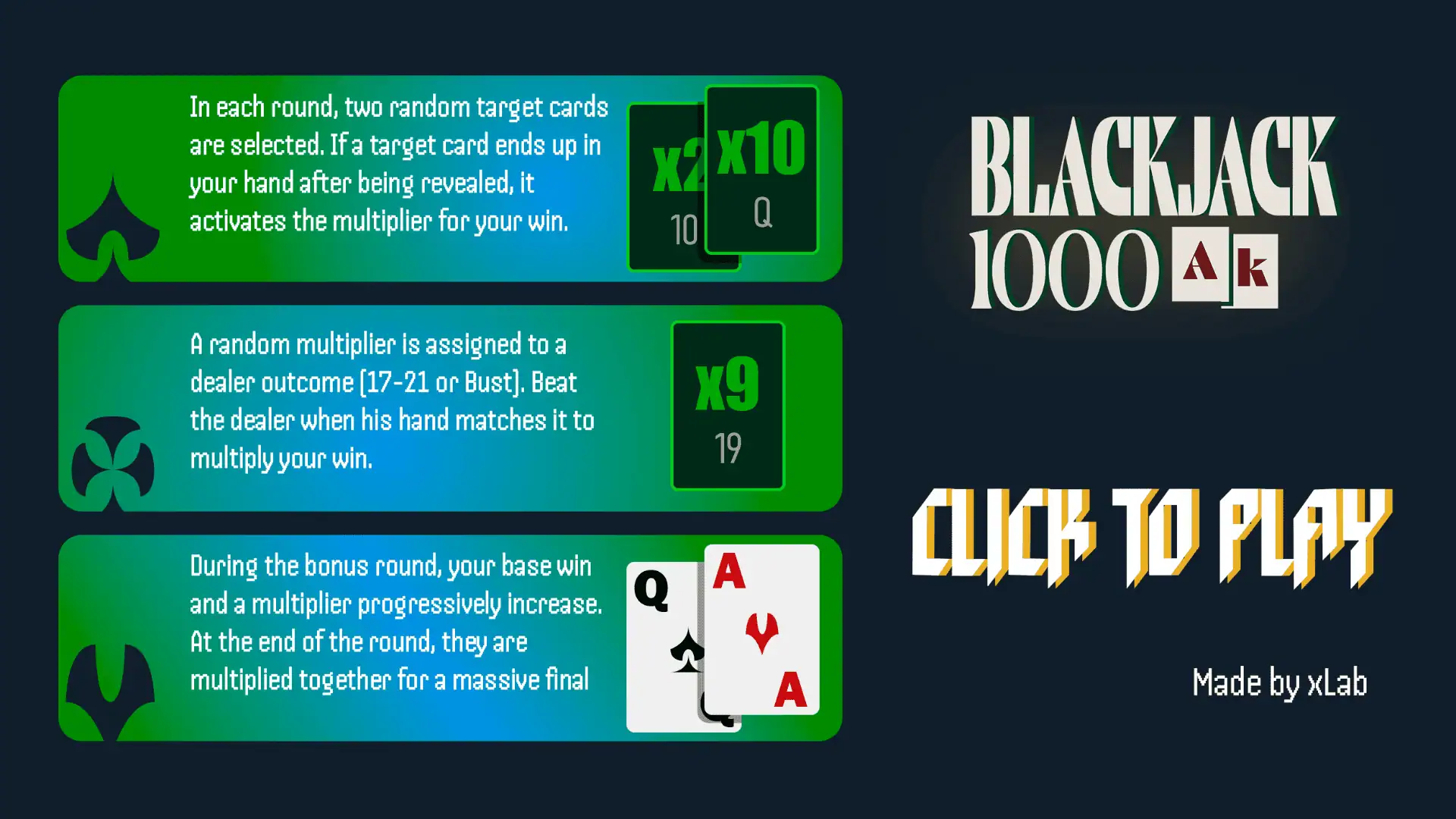 BlackJack 1000 slot intro screen