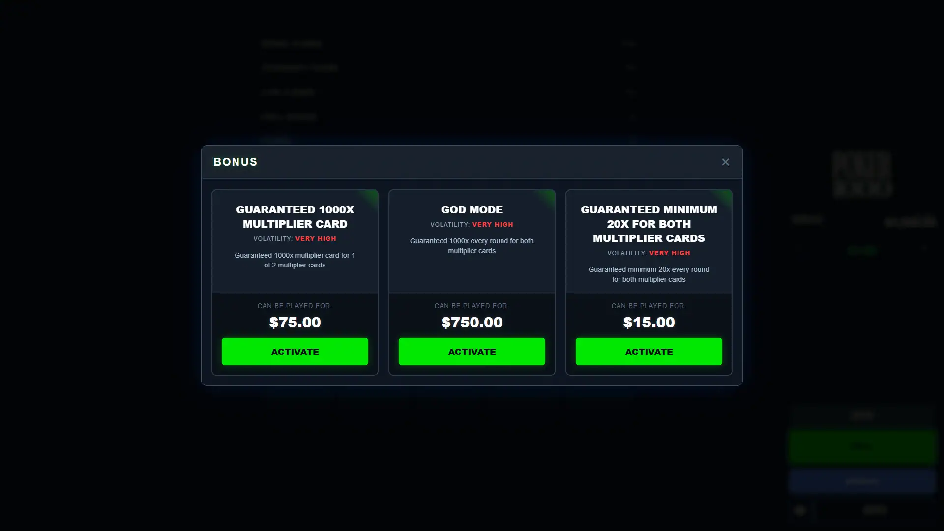 Poker 1000 bonus buy menu