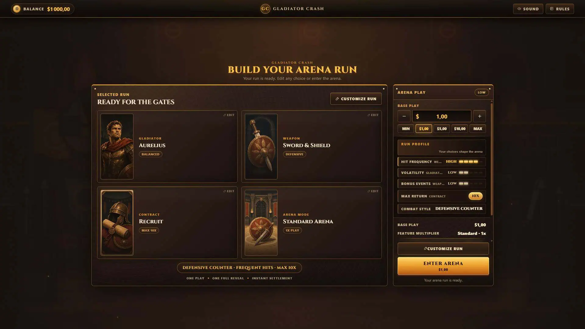 Gladiator Crash slot intro screen