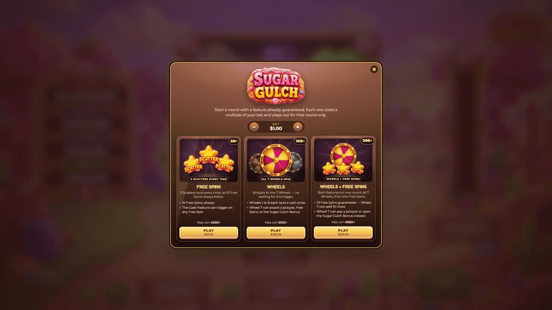 Sugar Gulch bonus buy menu