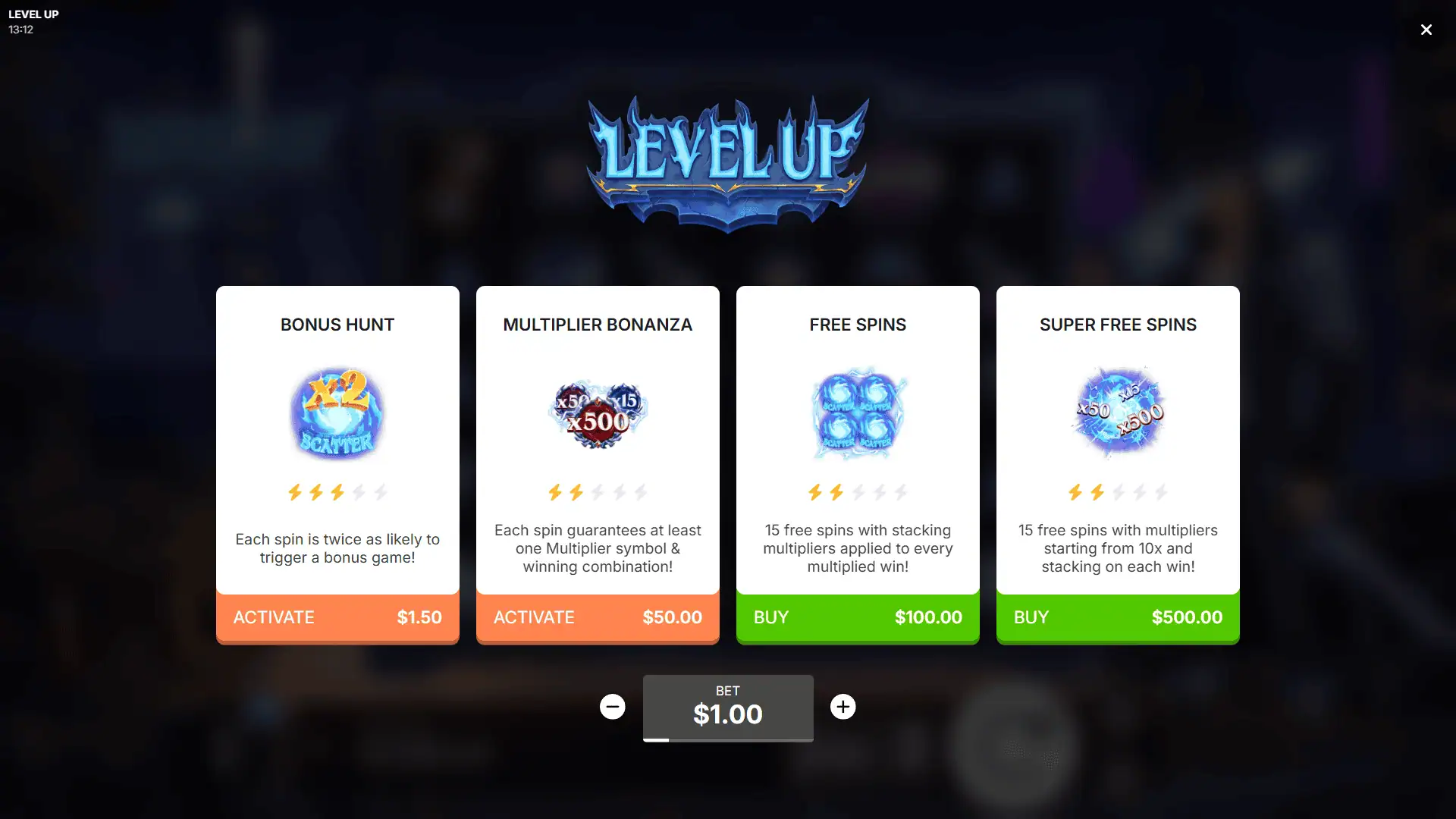 Level Up bonus buy menu