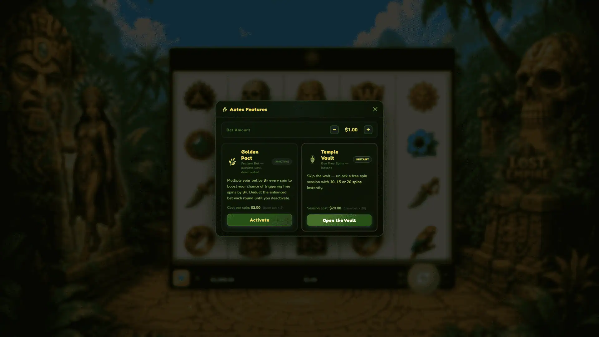 Lost Empire bonus buy menu
