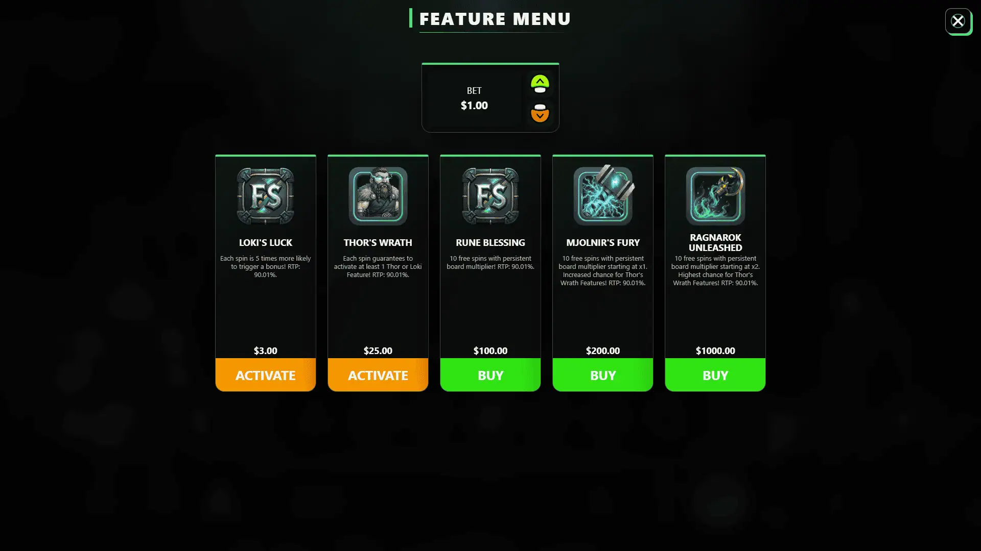 Strom God bonus buy menu