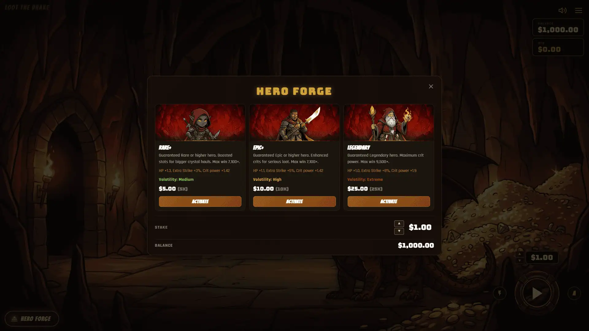 Loot the Drake bonus buy menu