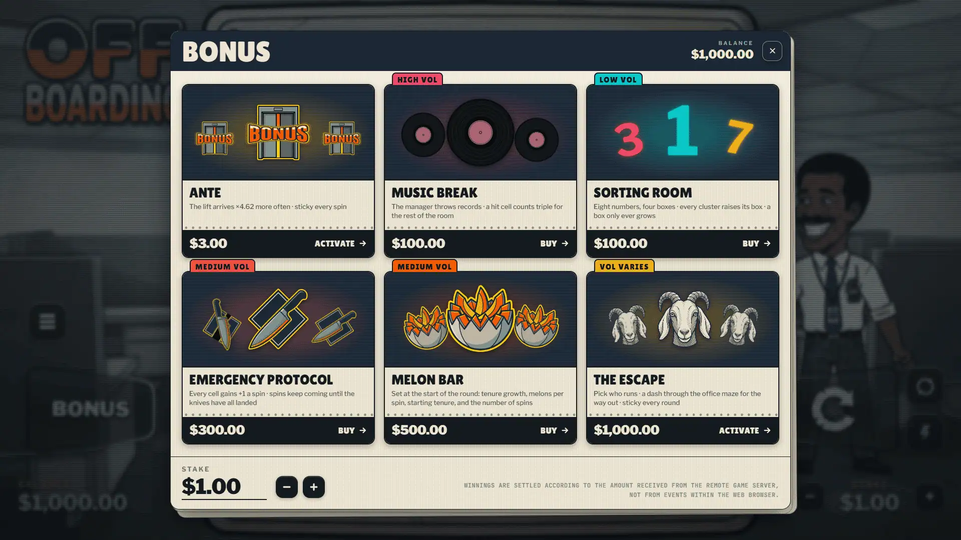Offboarding bonus buy menu