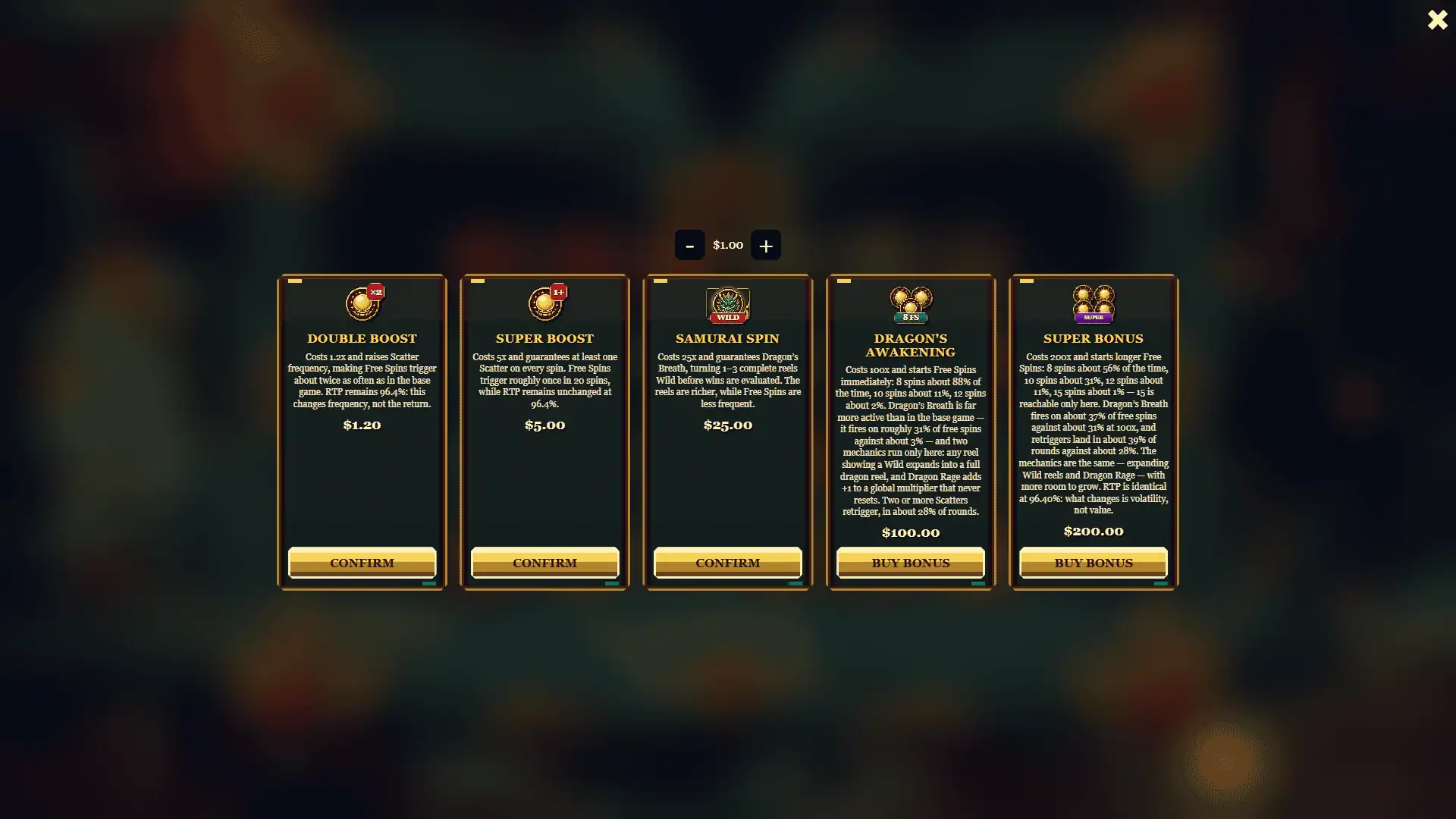 Emberjade Dynasty bonus buy menu