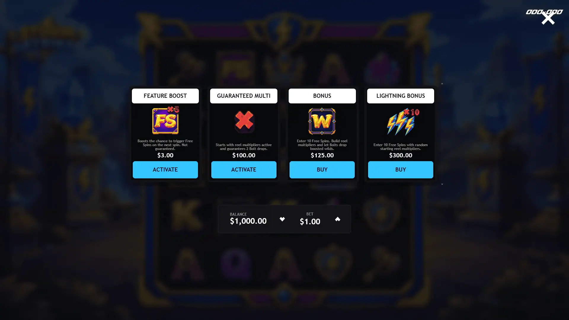 Storm Strike bonus buy menu
