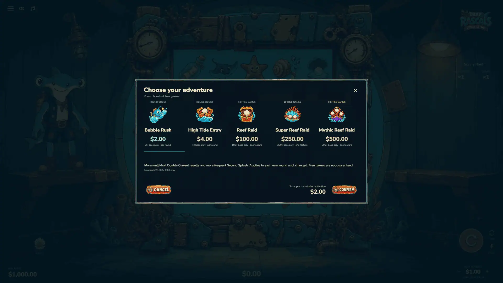 Reef Rascals bonus buy menu