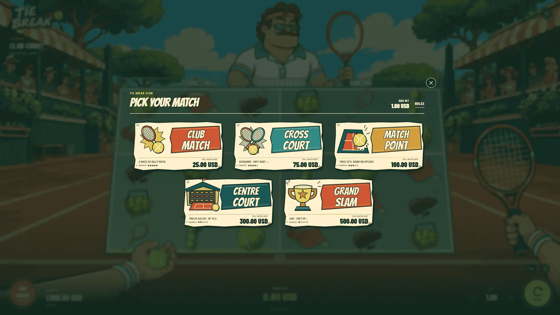 Tie Break bonus buy menu