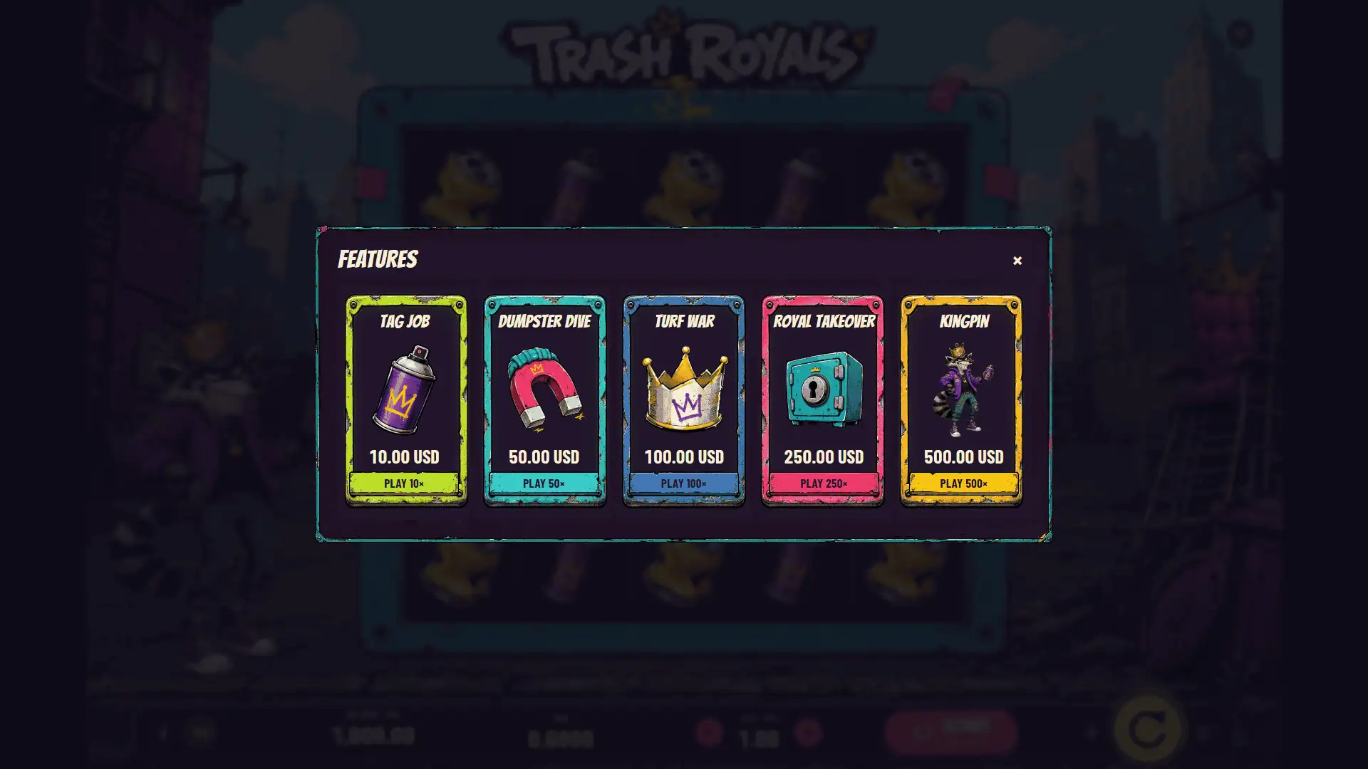 Trash Royals bonus buy menu