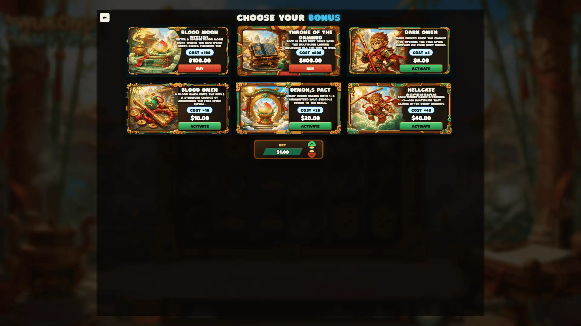Wukong Myth bonus buy menu