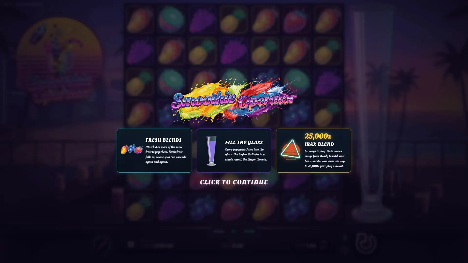 Smoothie Operator slot intro screen