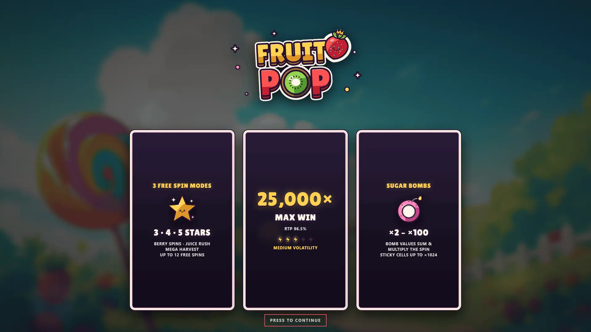 Fruit Pop slot intro screen