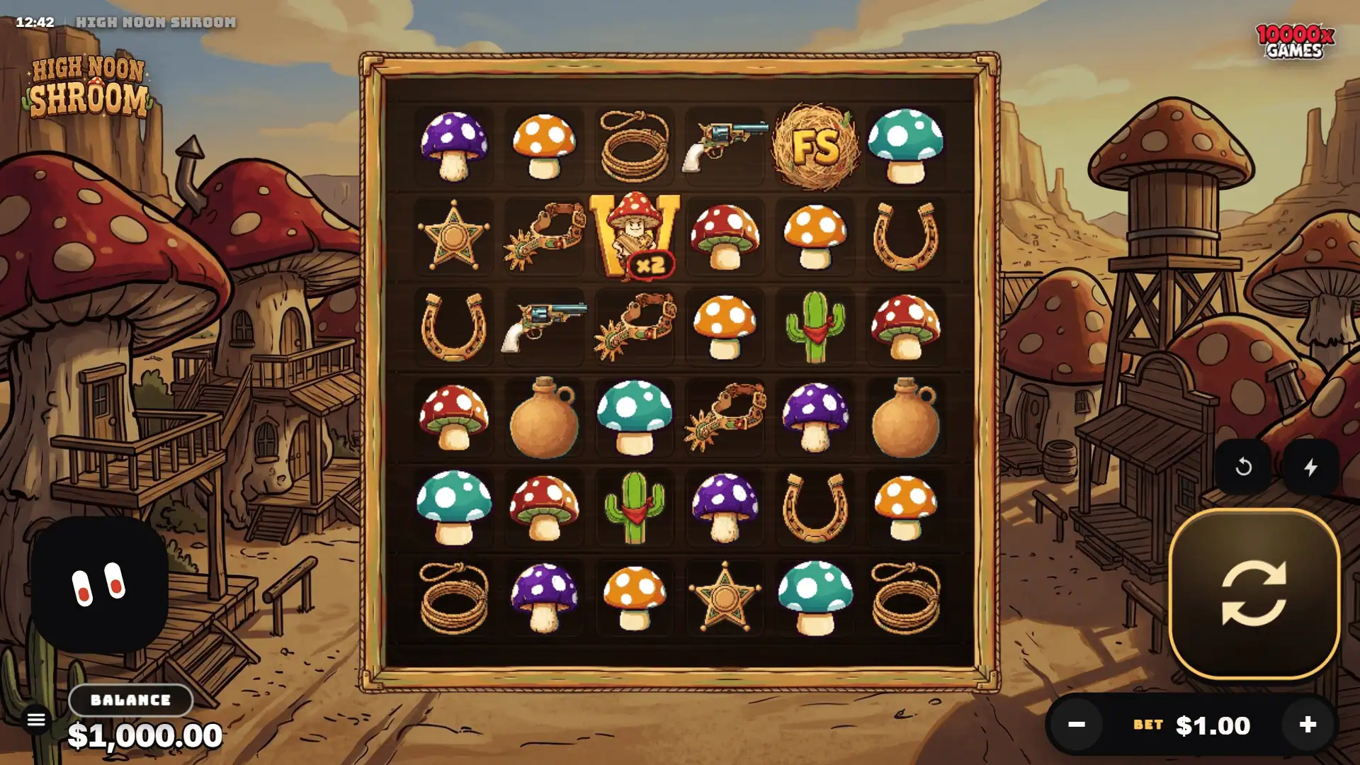 High Noon Shroom slot gameplay reels