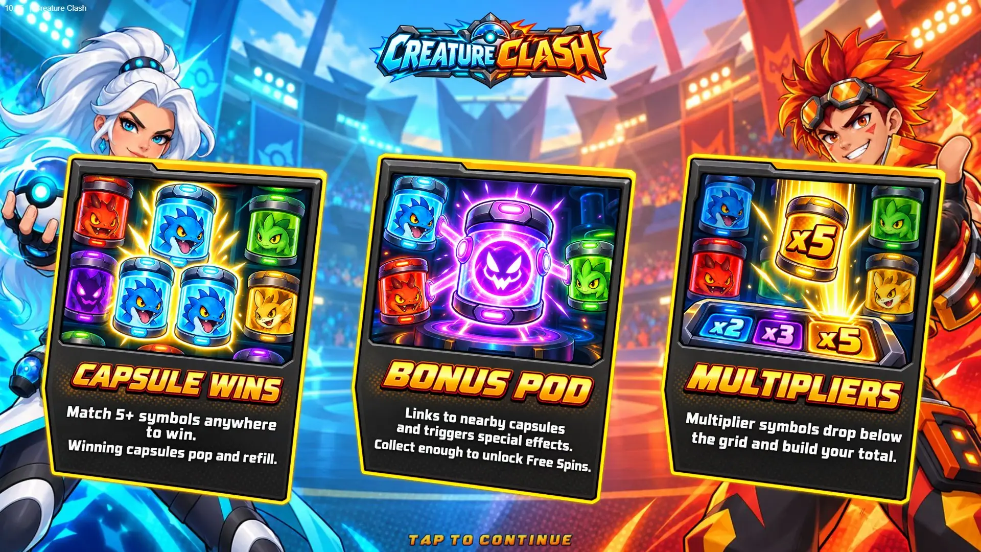 Creature Clash slot intro screen
