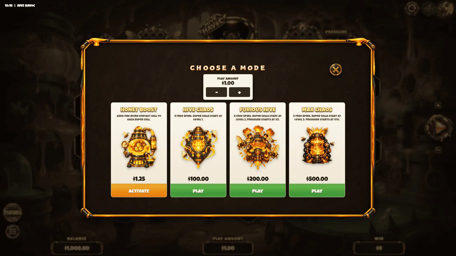 Hive Havoc bonus buy menu