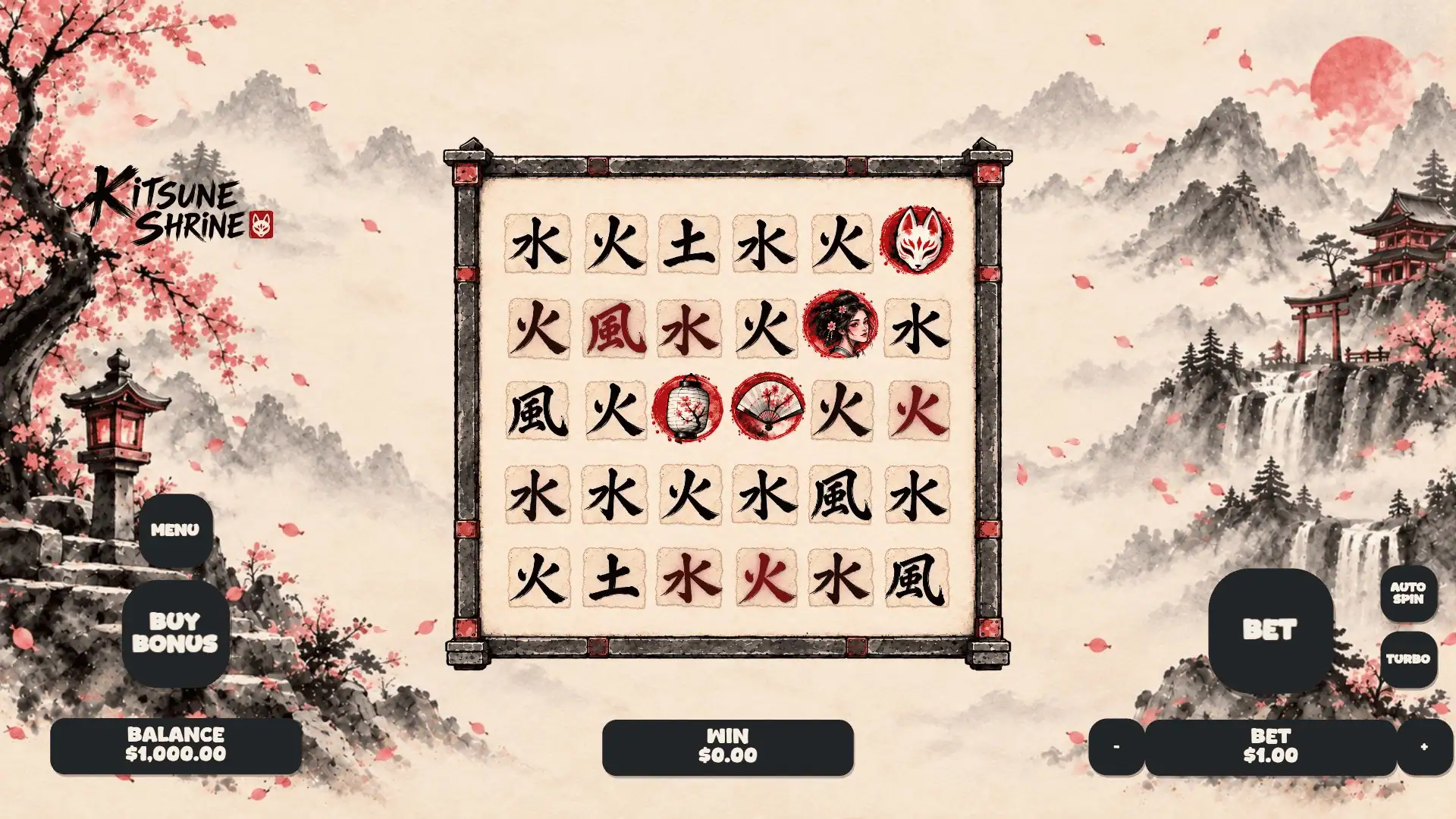 Kitsune Shrine slot gameplay reels