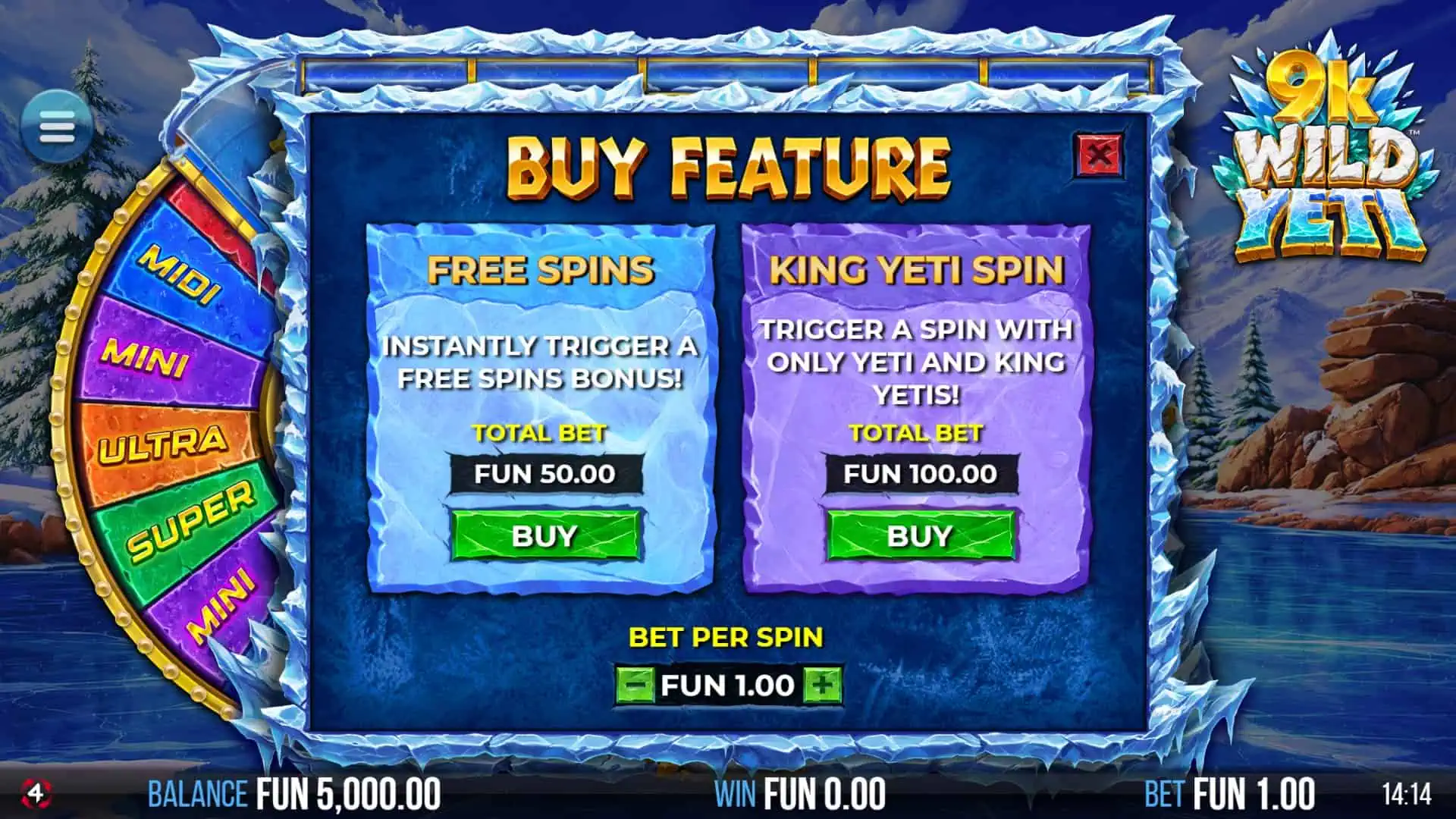 9k Wild Yeti bonus buy menu