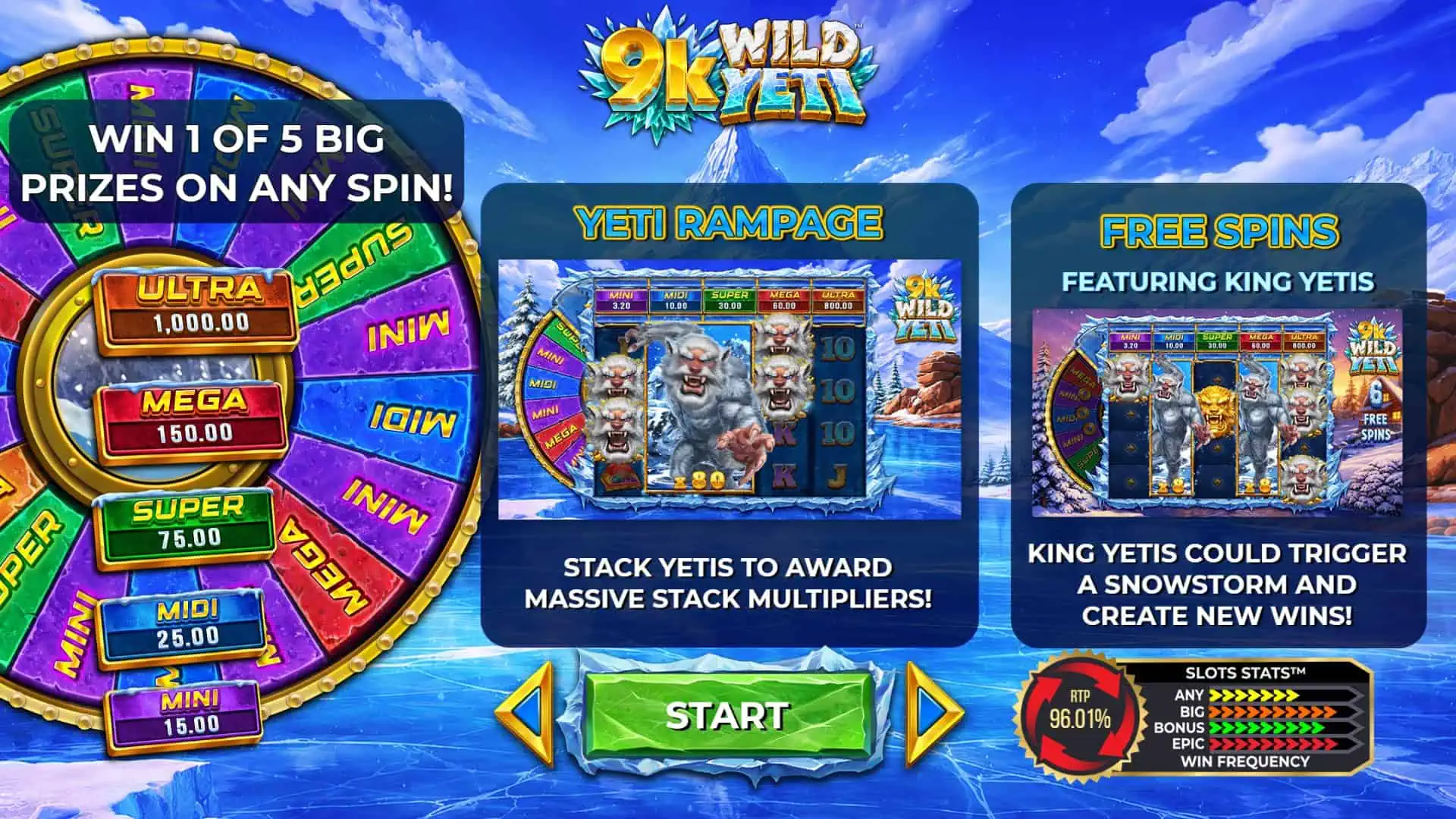 9k Wild Yeti slot intro screen