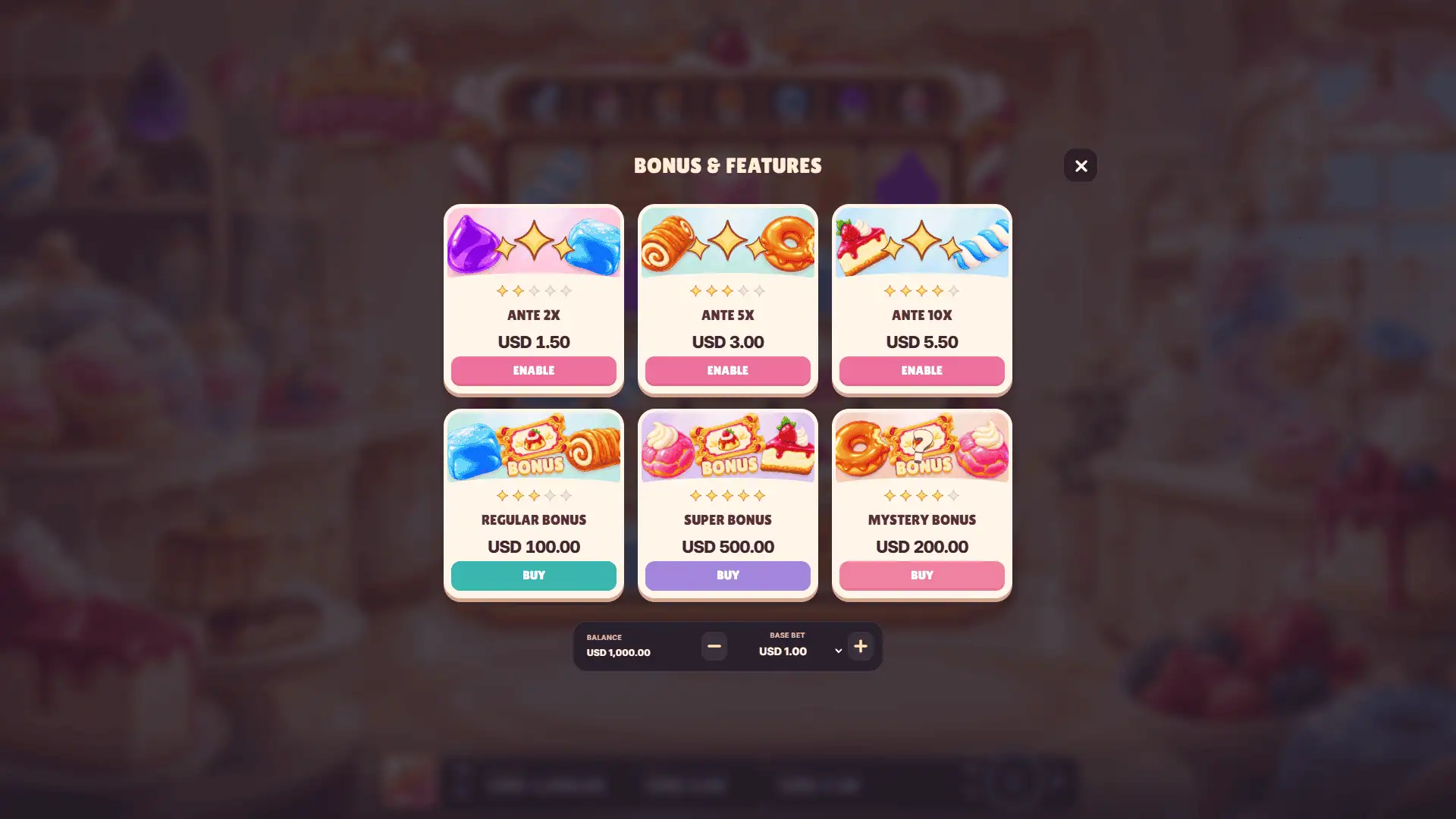 Sugar Service bonus buy menu