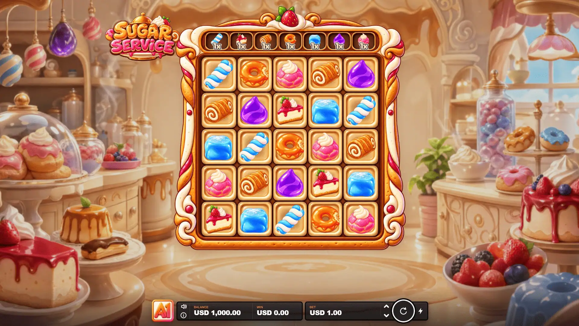 Sugar Service slot gameplay reels