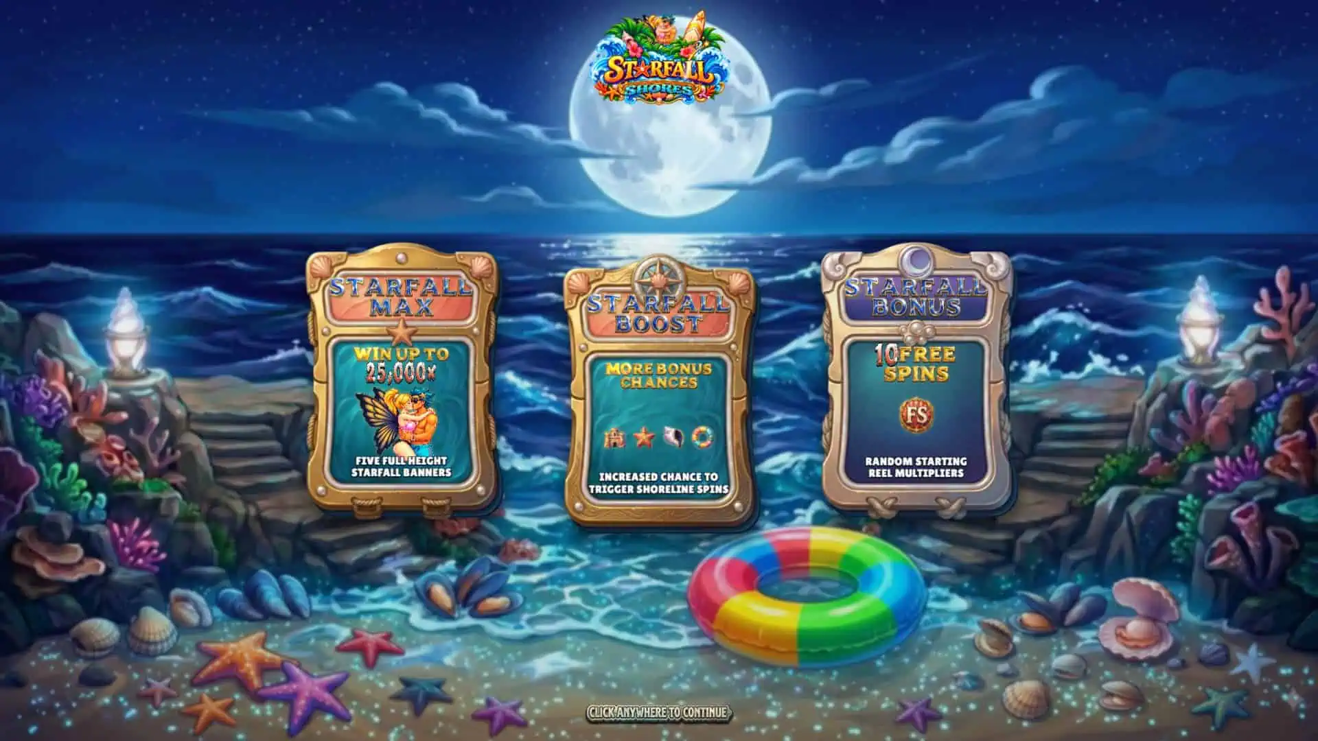 Starfall Shores slot intro screen