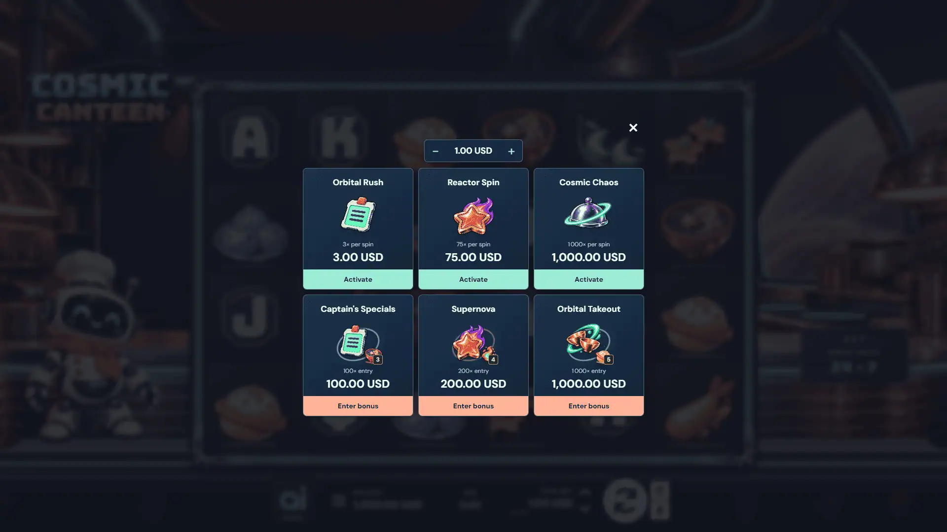 Cosmic Canteen bonus buy menu