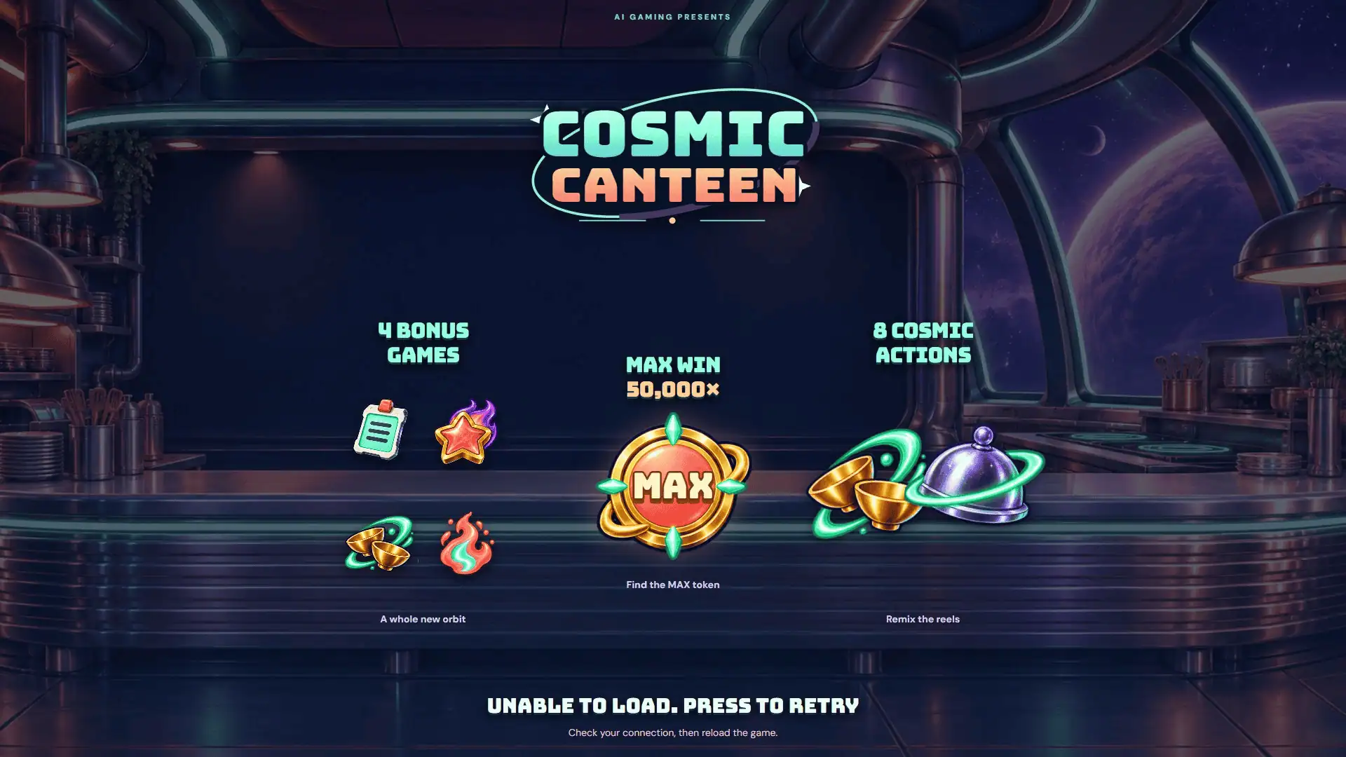 Cosmic Canteen slot intro screen