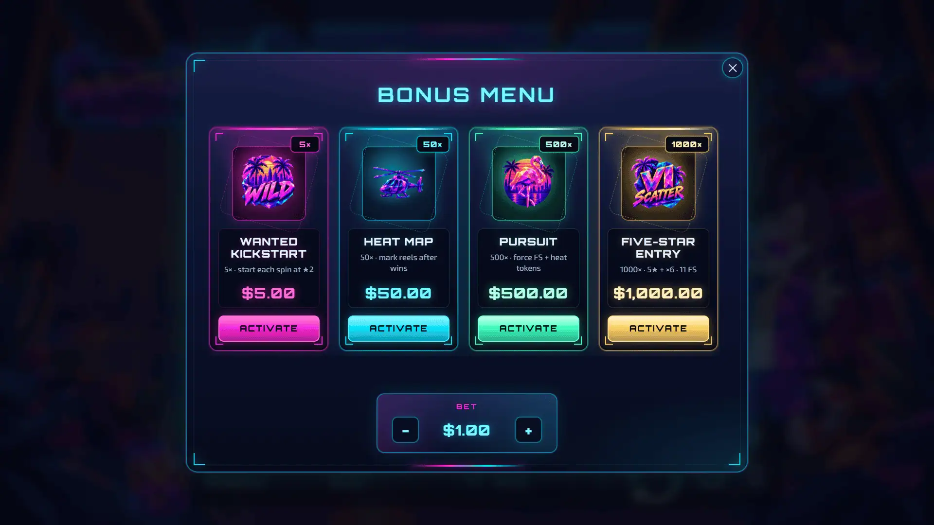 Vice Heat Cat bonus buy menu