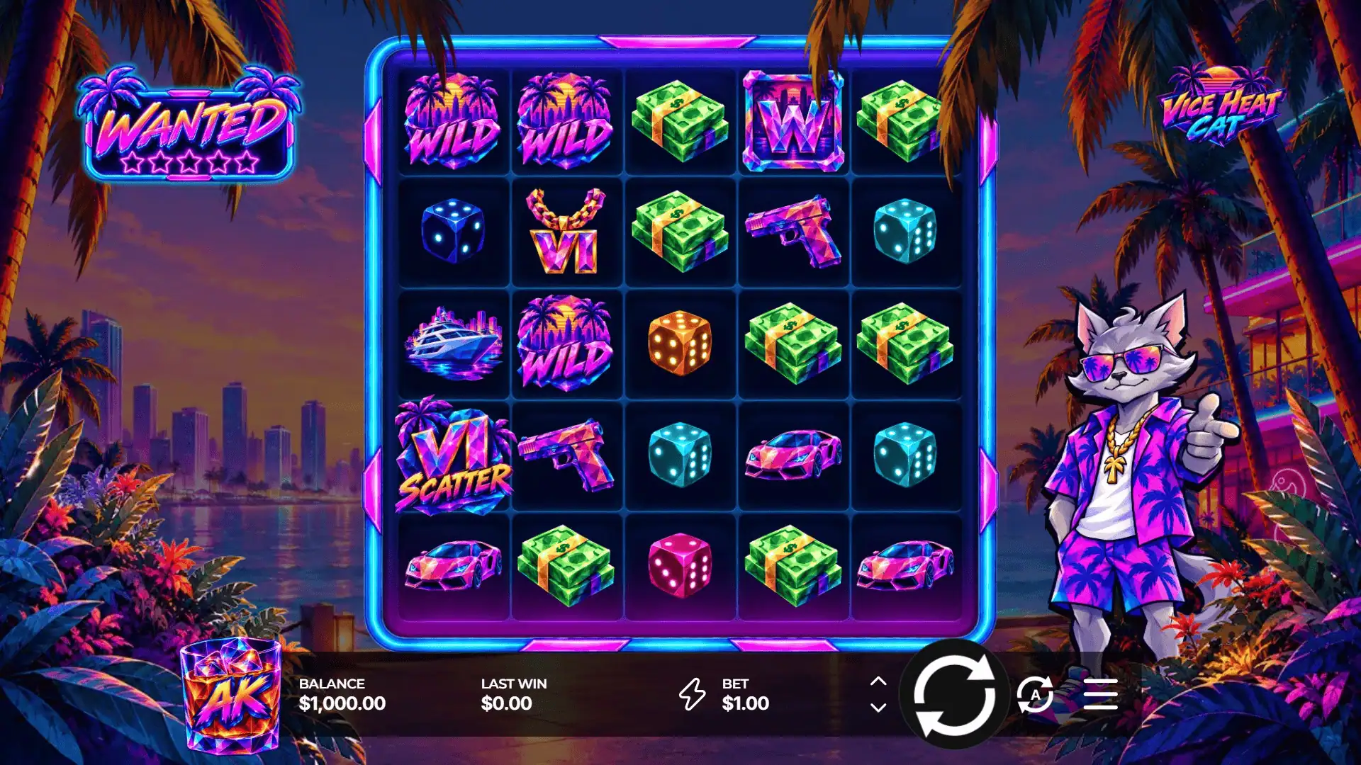 Vice Heat Cat slot gameplay reels