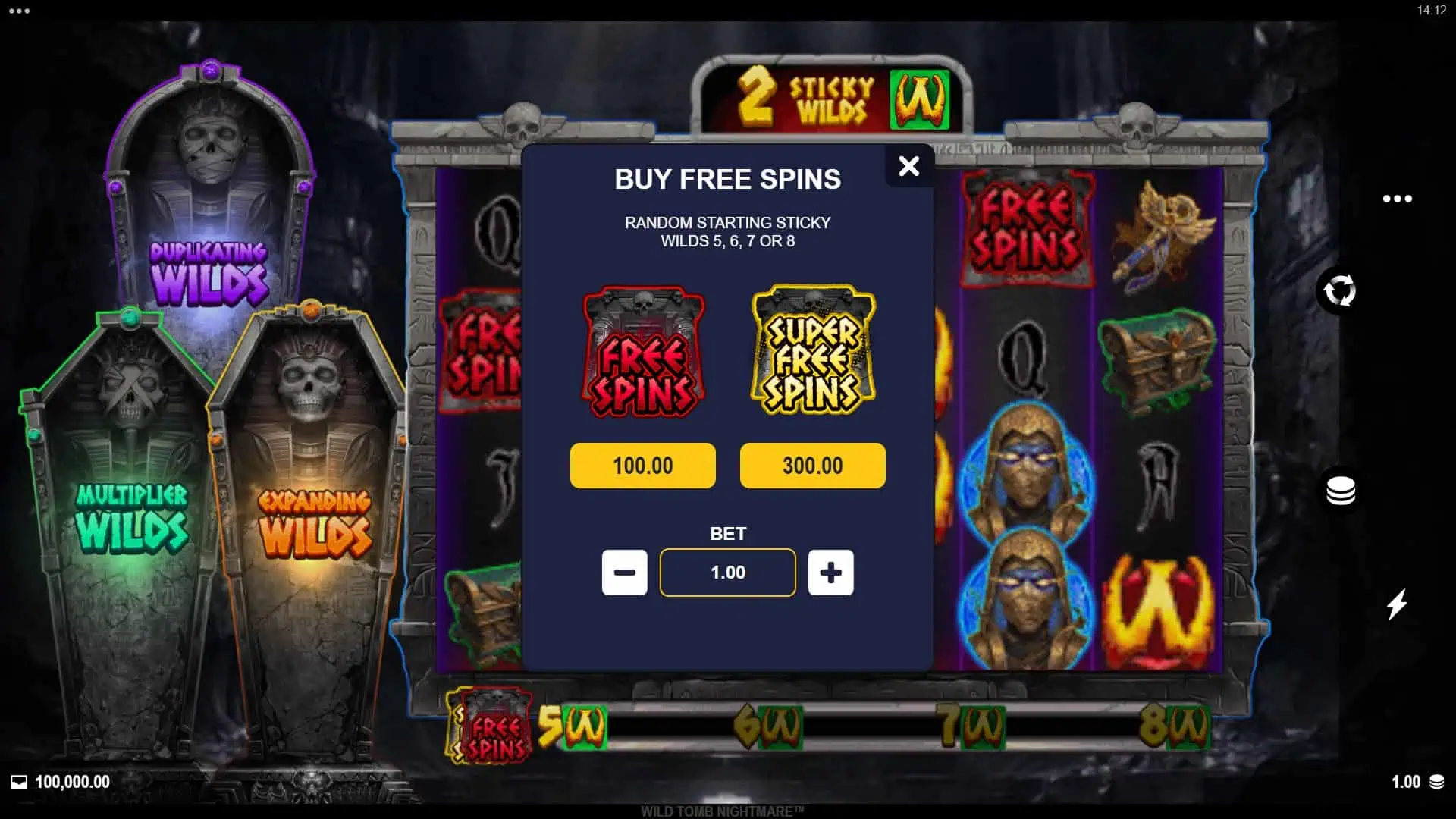 Wild Tomb Nightmare bonus buy menu